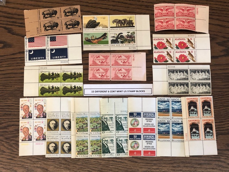 (15) Different Mint US Stamp Plate Blocks