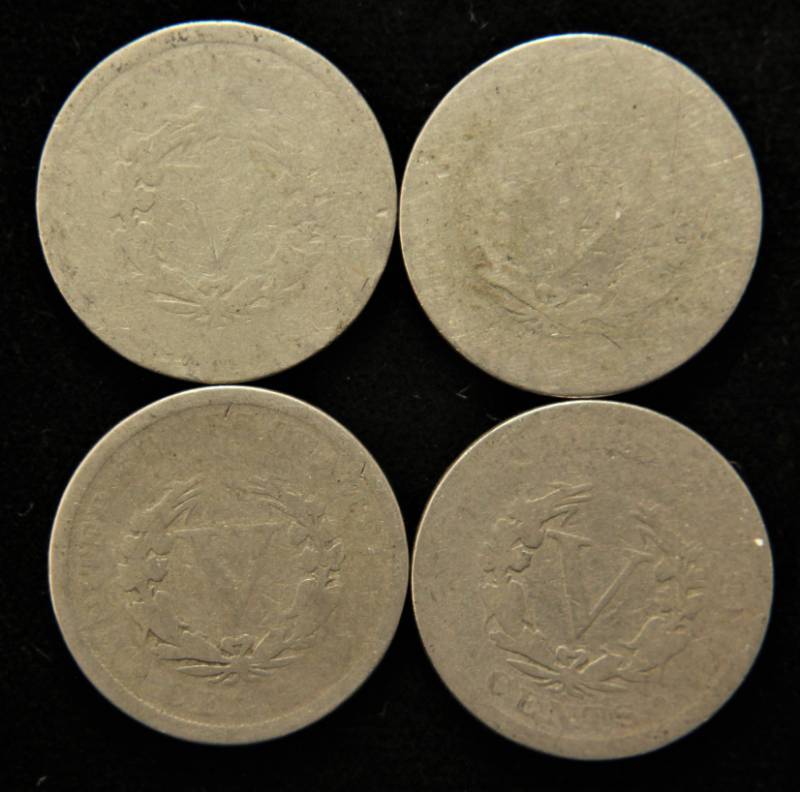 4 LIBERTY NICKELS 1894 1898 1904 1905