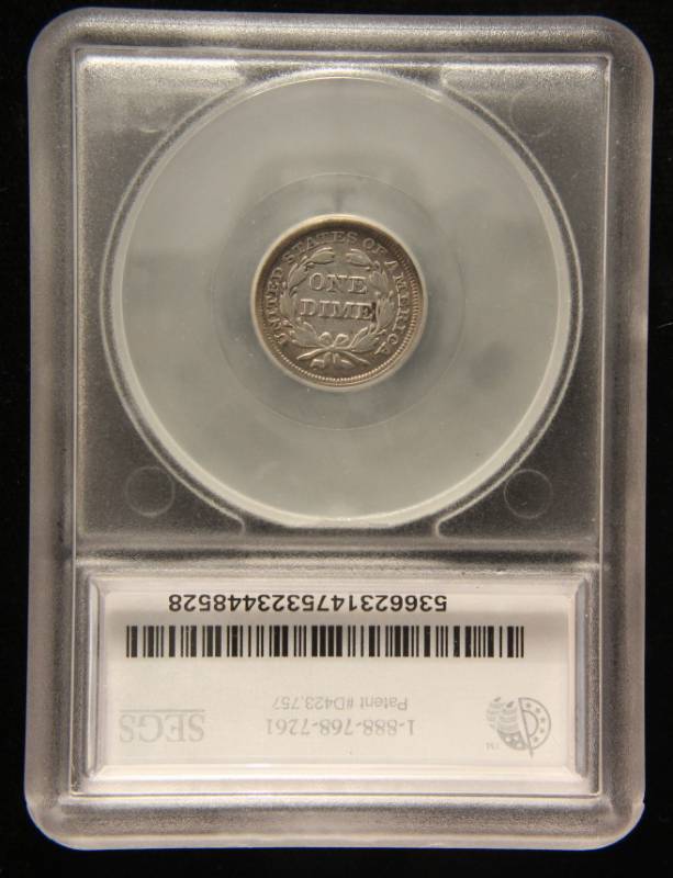 1853 ARROWS DOUBLED RIGHT ARROW SEATED LIBERTY SILVER DIME F12 SEGS