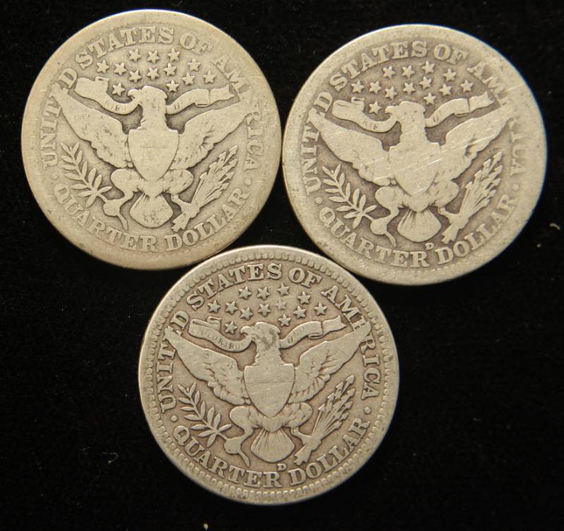 3 BARBER QUARTERS 1915 1915-D 1916-D