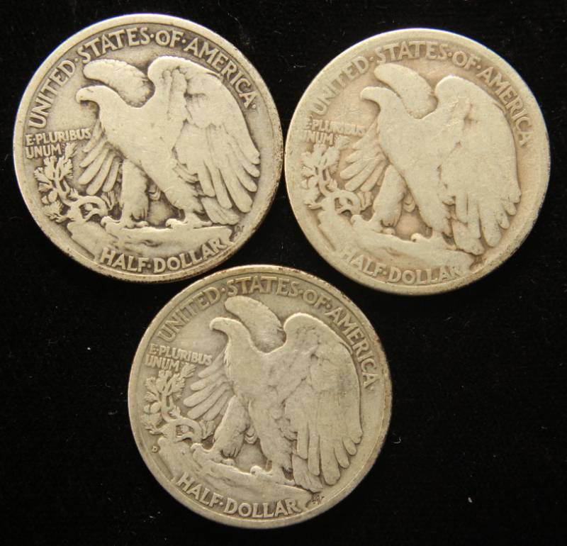 3 WALKING LIBERTY HALF DOLLARS 19341935 1936-D