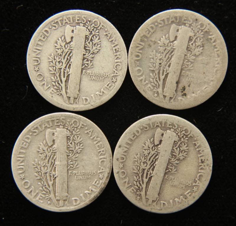 4 MERCURY DIMES 1923 1926-D 1927-D 1928-S