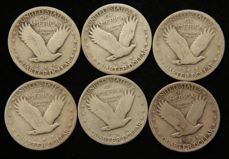 GROUP OF 6 STANDING LIBERTY QUARTERS G-F