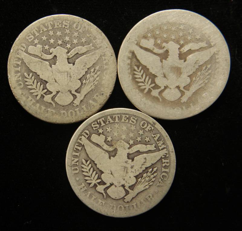 3 BARBER HALF DOLLARS 1897 1898 1899