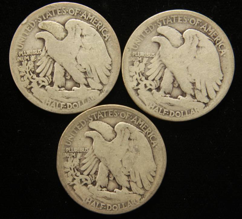 3 WALKING LIBERTY HALF DOLLARS 1918-D 1918-S 1920-S
