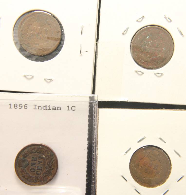 4 INDIAN HEAD CENTS 1893 1895 1896 1897