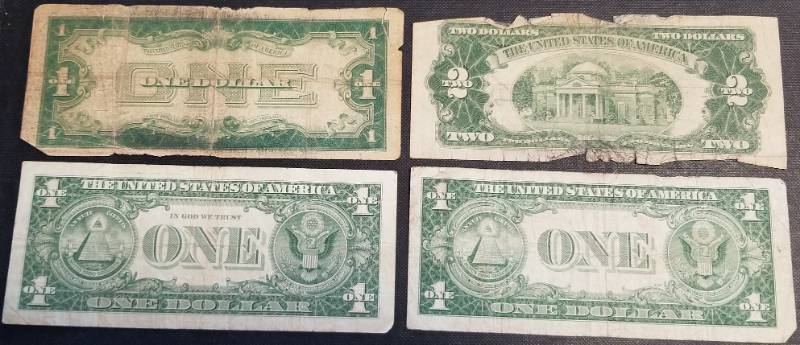 4 US NOTES $2 RED SEAL 3X $1 BLUE SEALS 1X FUNNY BACK & 1X STAR NOTE