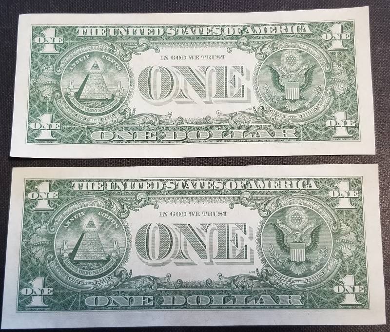 2 CRISP UNC CONSECUTIVE SERIAL # 1957-B BLUE SEAL SILVER CERTIFICATES