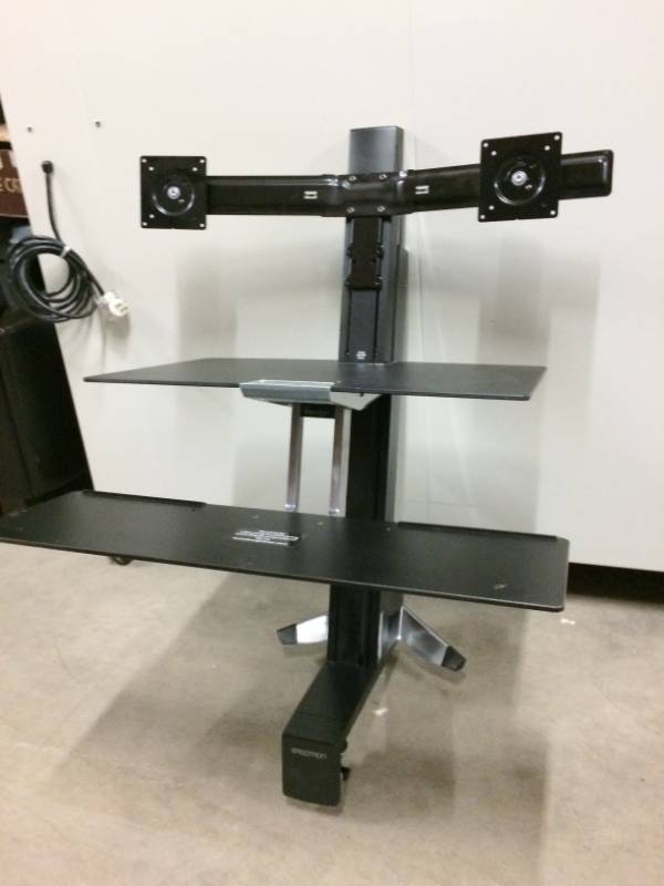 lot 10 image: MSRP $600&nbspErgotron WorkFit-S Sit-Stand Dual Monitor Workstation - Excellent Condition