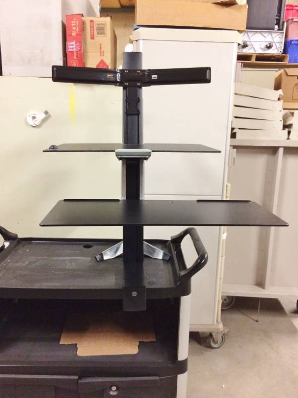 lot 36 image: MSRP $600&nbspErgotron WorkFit-S Sit-Stand Dual Monitor Workstation - Excellent Condition - Missing Mounting Pivots - Can Be Replaced Online