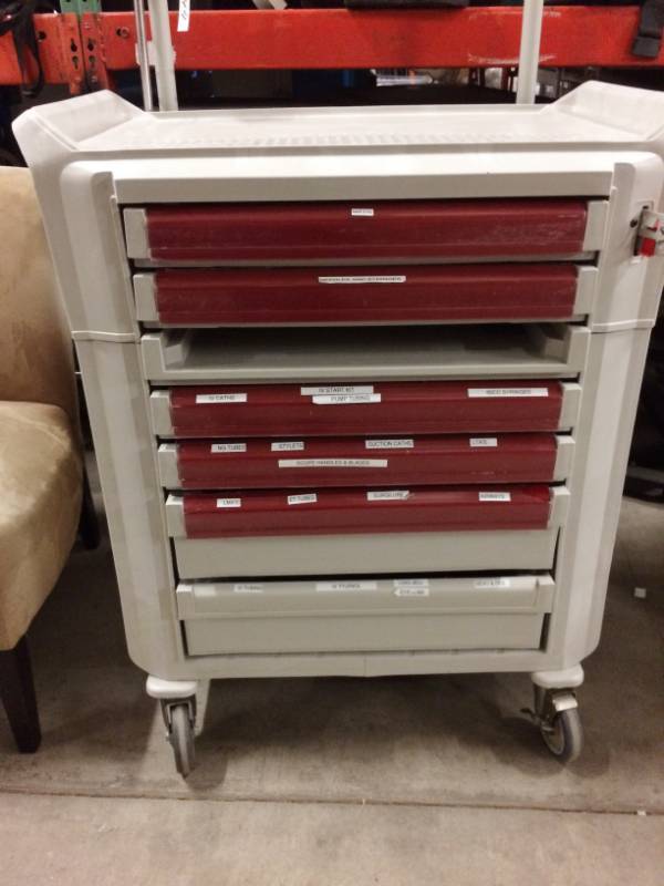 lot 57 image: Sold On Ebay $700 Metro Flex Mobile Equipment Utility Storage Crash Cart Locking Wheels 6 Drawers WSlide Out Tray Padlock Locking System No Rust Washable Surface Great At Cabin For Fish&nbspCleaning Station or Garage Tool Cabinet