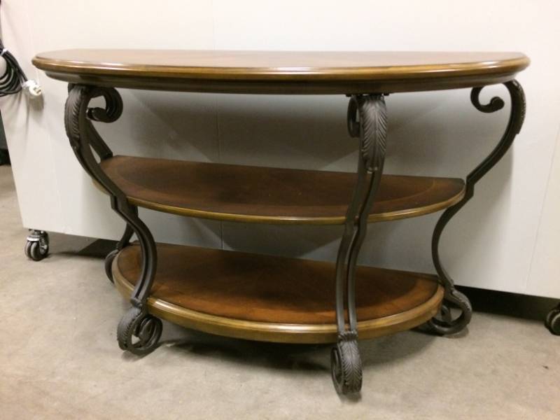 lot 62 image: Beautiful Ashley Furniture 3 Tier Demilune Console Table - Excellent Condition