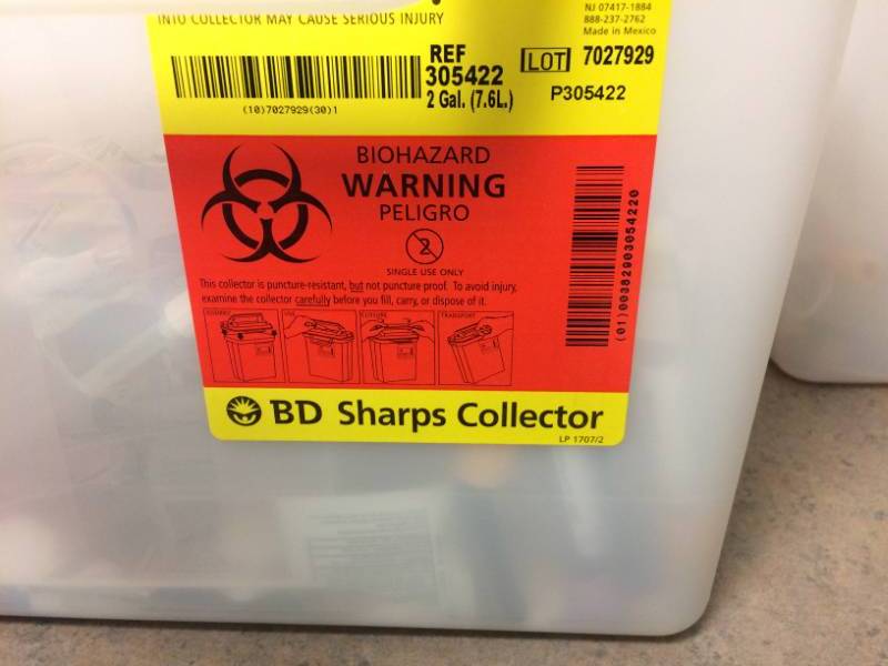 lot 61 image: Lot Of Sharps Needle Disposal Containers & Plastic Tubs