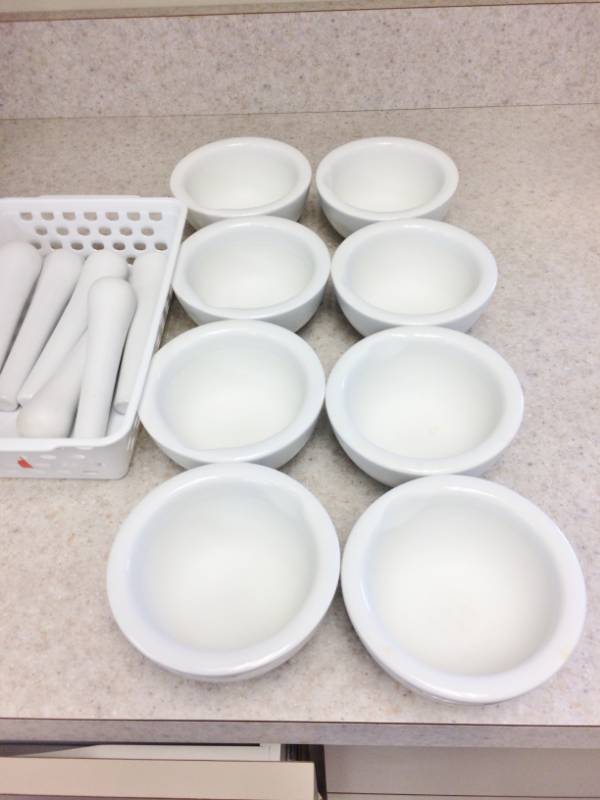 lot 83 image: Lot Of Pharmacy Or Kitchen Porcelain Mortar & Pestles - Used For Grinding - Excellent Condition