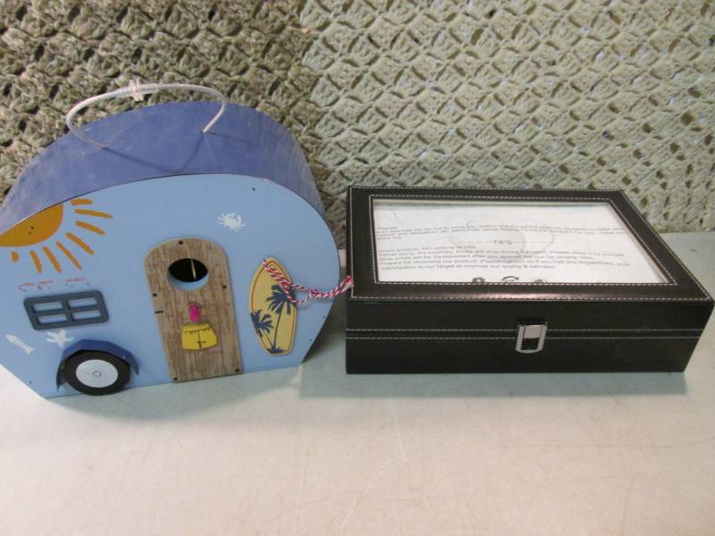 Camper Bird House and Glass Top Wat...