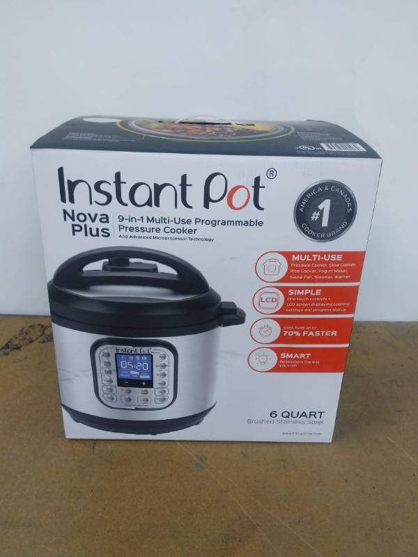lot 20 image: Instant Pot 6 Qt 9-in-1 Multi-Use Pressure Cooker