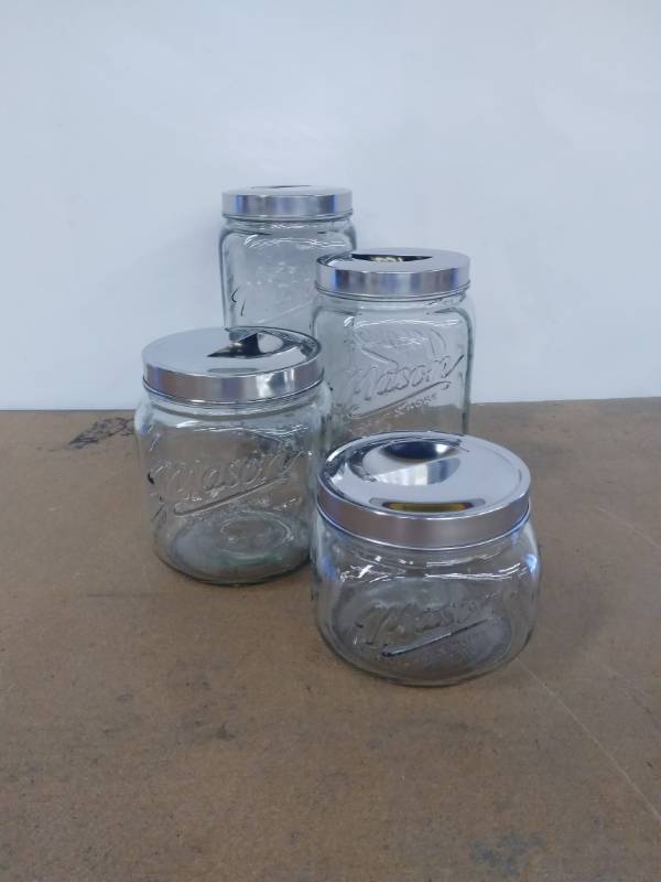 lot 27 image: Mason Craft Jars. 4 Glass Canisters with Lids