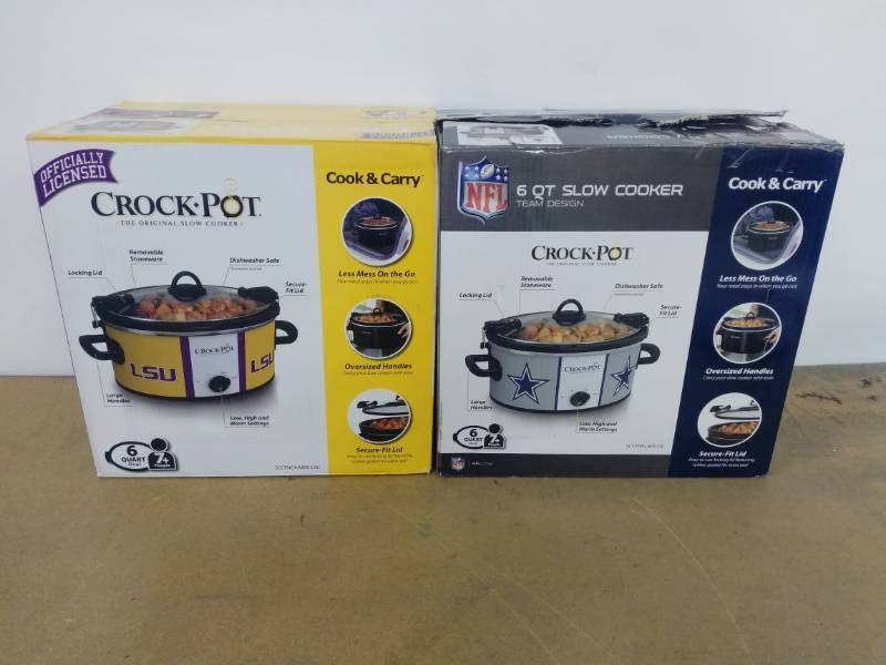 lot 29 image: 2 6 quart team logo-ed Crockpots1-lsu & 1-Cowboys.