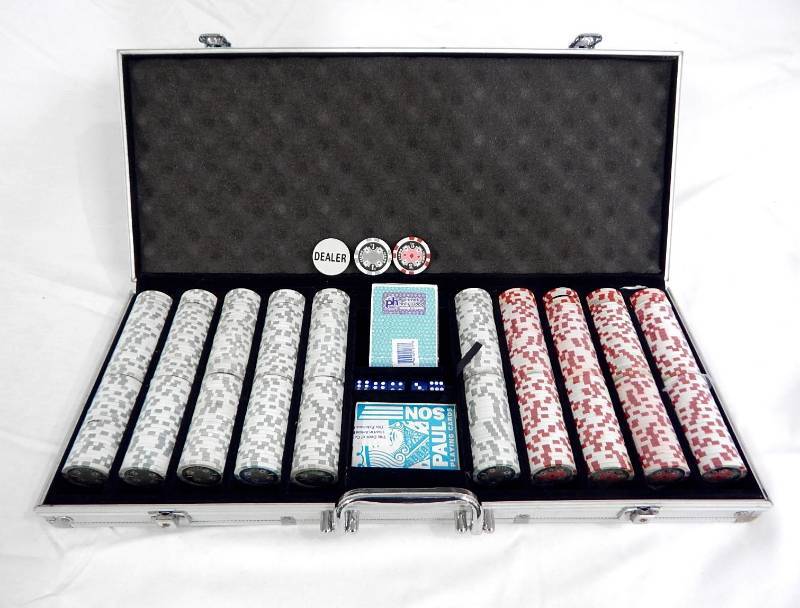 lot 67 image: 500 Chip Poker Chip Case with Playing Cards and Dice