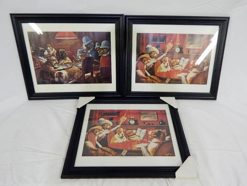 lot 150 image: Lot of Three Cassius Coolidge Framed Poker Dogs Prints