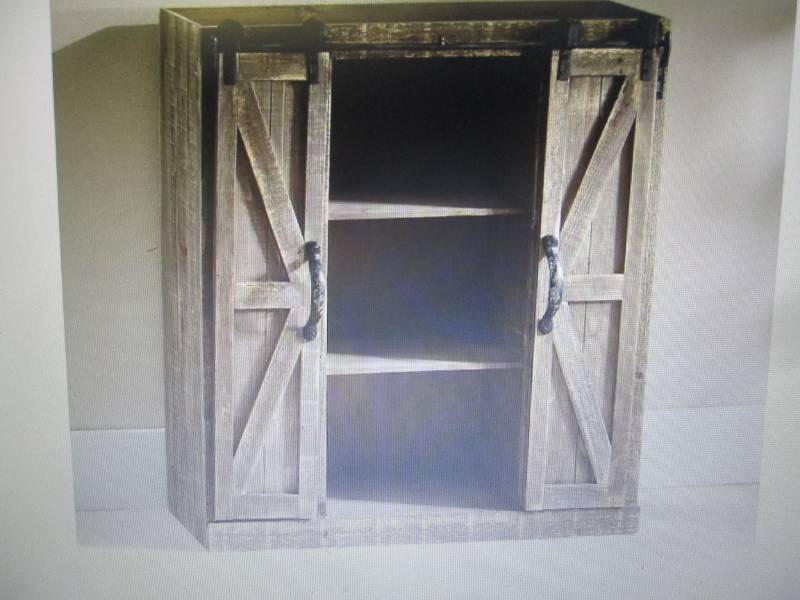 lot 80 image: Barn Door Cabinet open box Retail $...