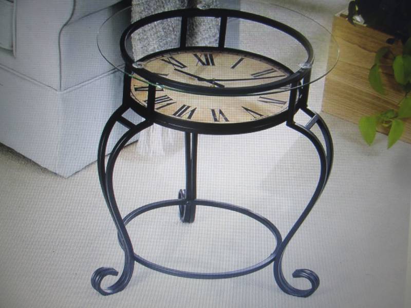 lot 129 image: Clock End Table open box Retail $79...