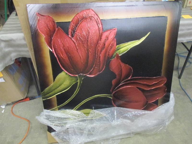 lot 154 image: 2 Red Flowers Print 39.5 inch open ...