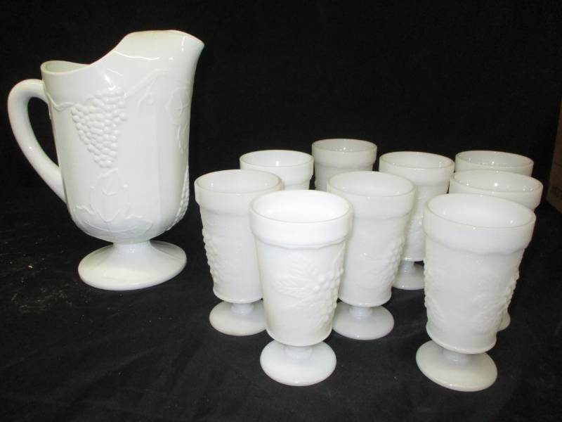 Milkglass pitcher and glasses