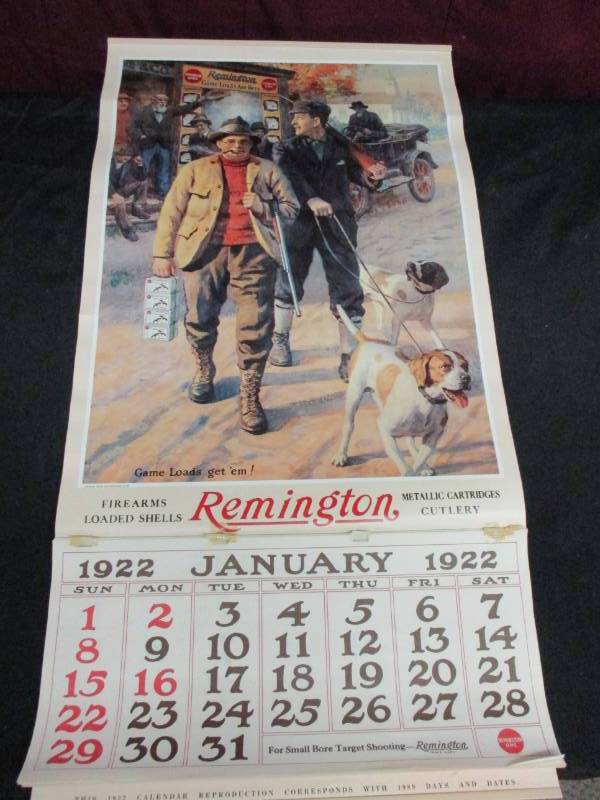 1922 Remington Calendar all the months are there corresponds date form 1989 calendar