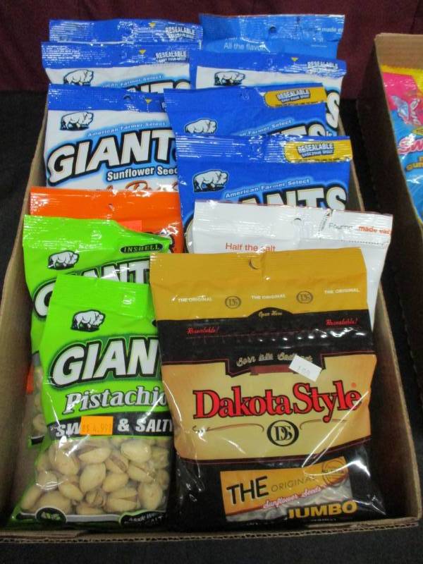 12 bags of seeds and pistacios