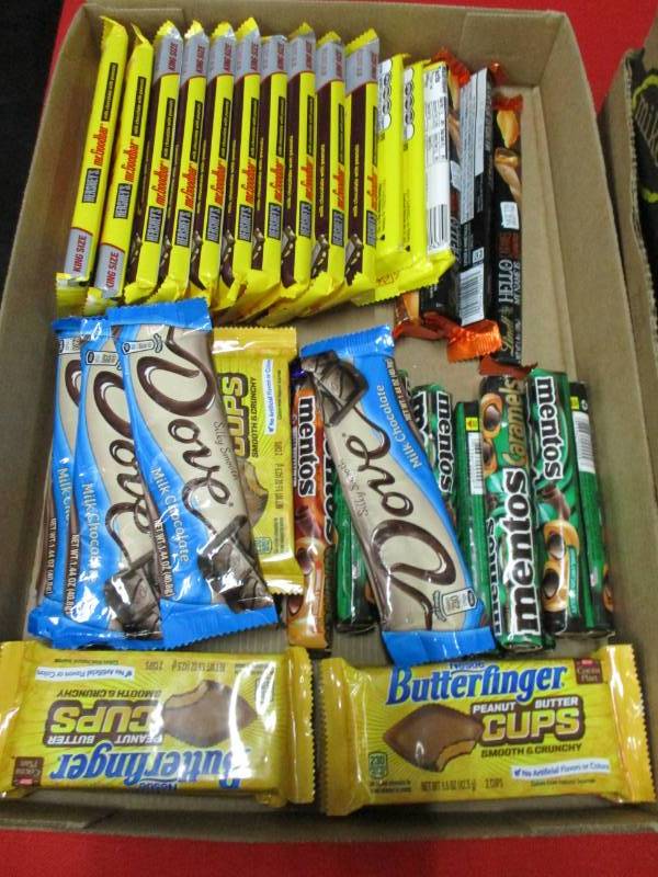 40 candy treas, mr goodbar dove, reeses, mentos and more