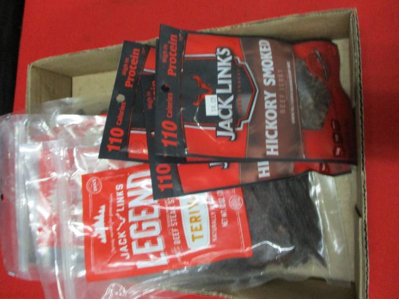 3 huge bags of beef jerkey and hickory smoked links