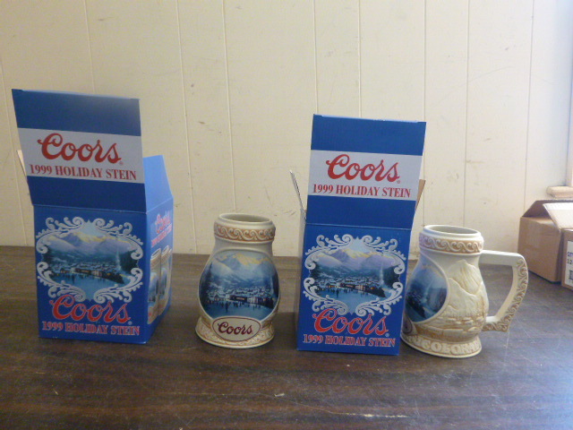 lot 13 image: 2 NEW Coors 1999 Holiday Steins