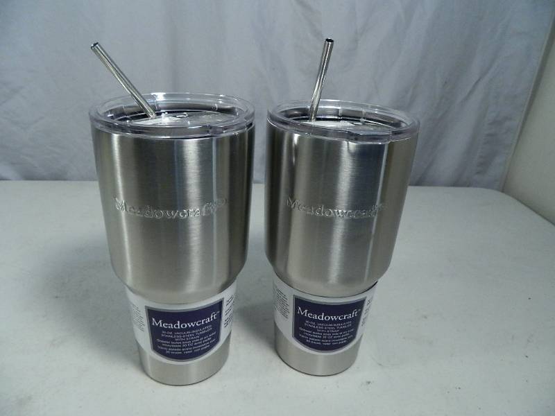 lot 33 image: 2 New 30 Oz Stainless Steel Tumblers with Metal Straws