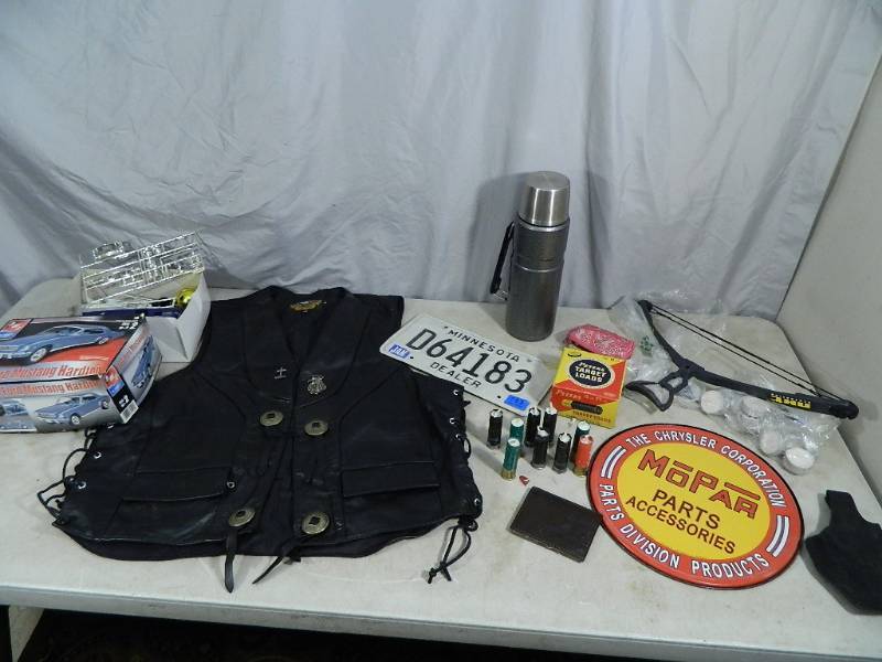lot 88 image: Mopar Sign, Harley Vest, Collectibles