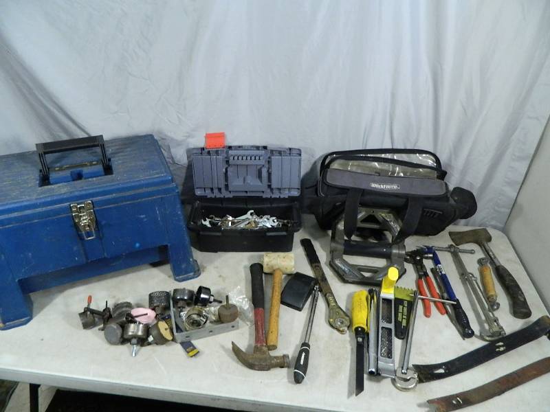 lot 91 image: Hand Tools, Wrenches, Step Stool, Etc