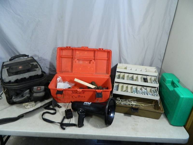 lot 100 image: Megaphone, Toolboxes, Hardware, Etc