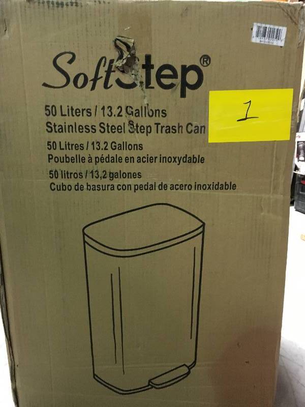 lot 1 image: iTouchless SoftStep 13.2 Gal. Stainless Steel Step Kitchen Trash Can not used