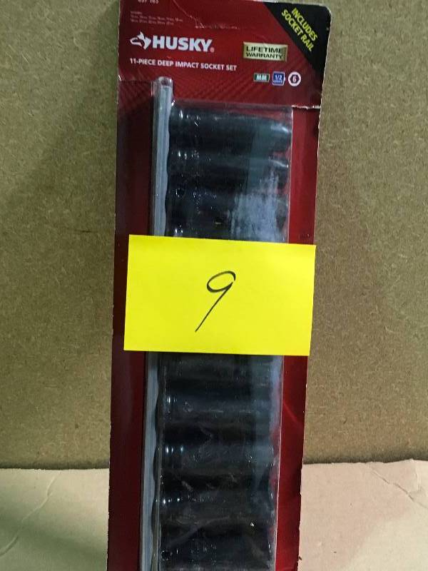 lot 9 image: Husky 12 in. Drive Deep Metric Impact Socket Set (11-Piece) in like new condition