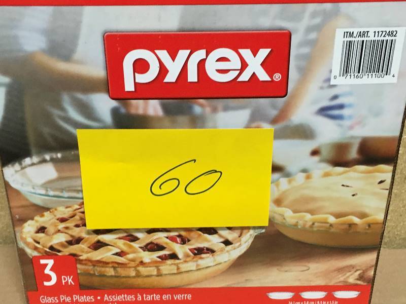 lot 60 image: Pyrex Glass 3 PK Pie Plates Set 9.5 x 1.5 Oven Microwave Freezer Safe not used