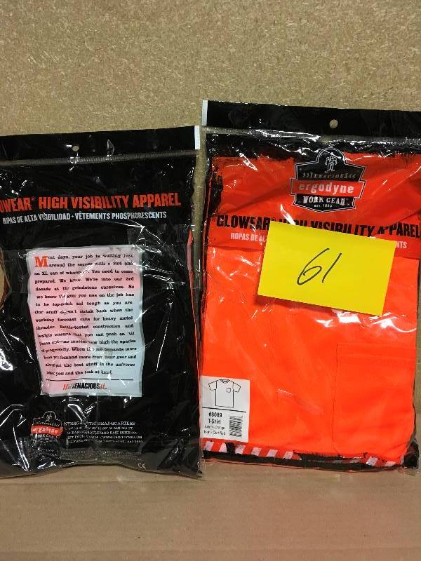 lot 61 image: Ergodyne GloWear Mens Large Orange Polyester Short Sleeve Safety Shirt QTY 2 not used