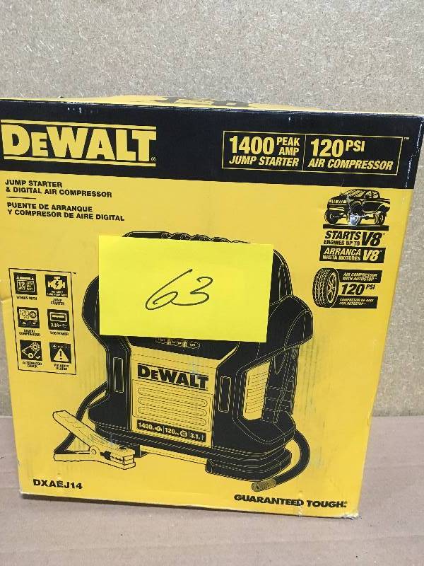 lot 63 image: Dewalt Jump Starter and Digital Air Compressor in like new condition