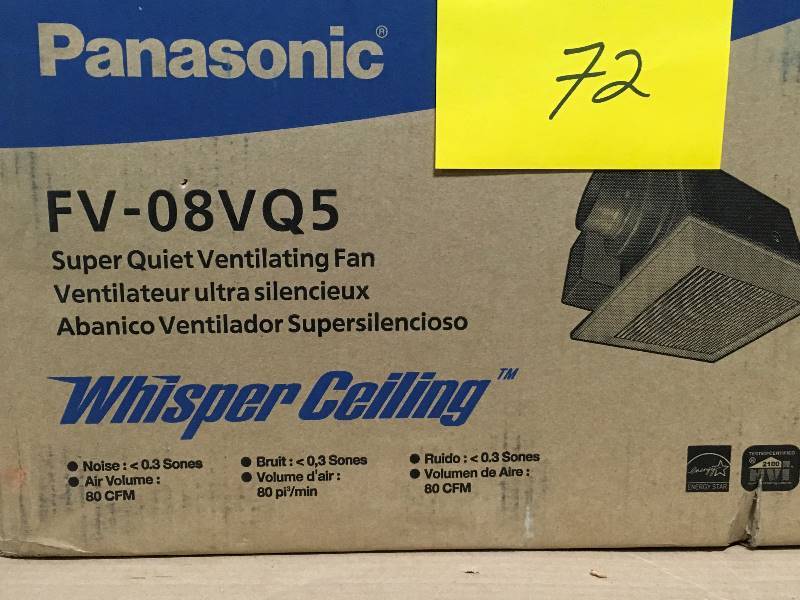 lot 72 image: Panasonic WhisperCeiling 80 CFM Ceiling Exhaust Bath Fan, ENERGY STAR MISSING PCS
