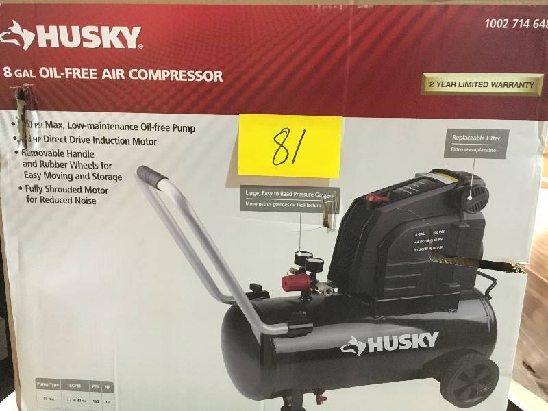 lot 81 image: Husky 8G 150 PSI Hotdog Air Compressor in good working condition