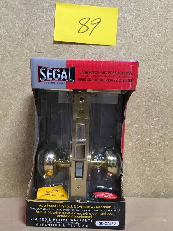 lot 89 image: Segal SE 27570 Entrance Mortise Lockset, 2-12 in. Backset, Wrought Solid Brass, Double Cylinder