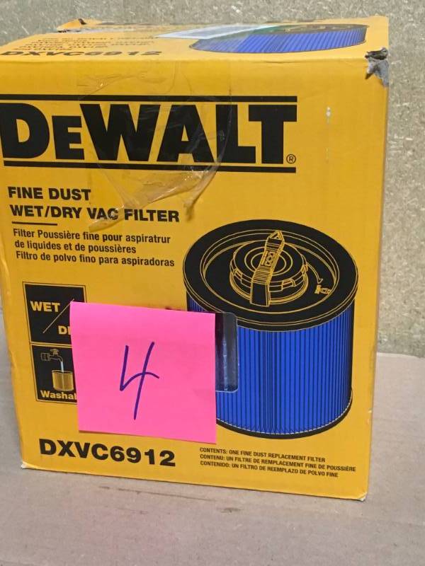 lot 4 image: DEWALT Cartridge Filter - High Efficiency 6 Gal. to 16 Gal. for WetDry Vacuum in like new condition