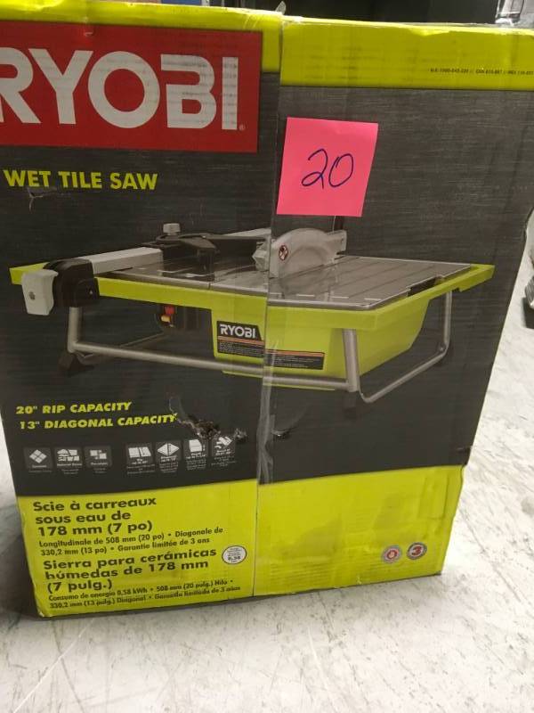 lot 20 image: RYOBI 7 in. 4.8 Amp Tabletop Tile Saw USED in good working condition