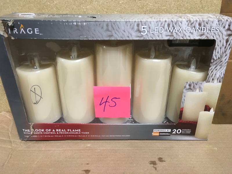 lot 45 image: Mirage LED Wax Candles with Remote & Timers, 5 Pack in like new condition