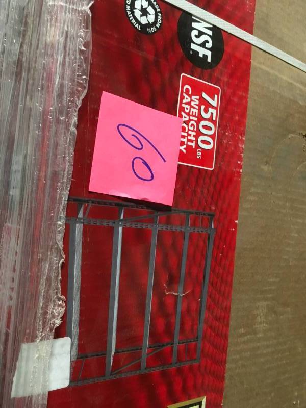 lot 60 image: Husky 90 in. H x 90 in. W x 24 in. D 5 Shelf Welded Steel Shelving Unit with Wire Deck in Black in like new condition