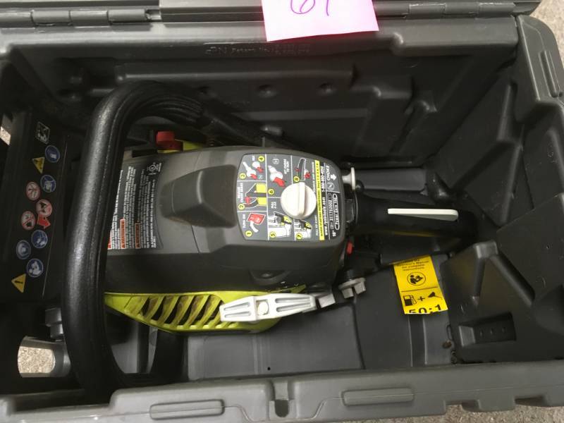 lot 69 image: Ryobi 16 in. 37cc 2-Cycle Gas Chainsaw with Heavy-Duty Case in like new condition